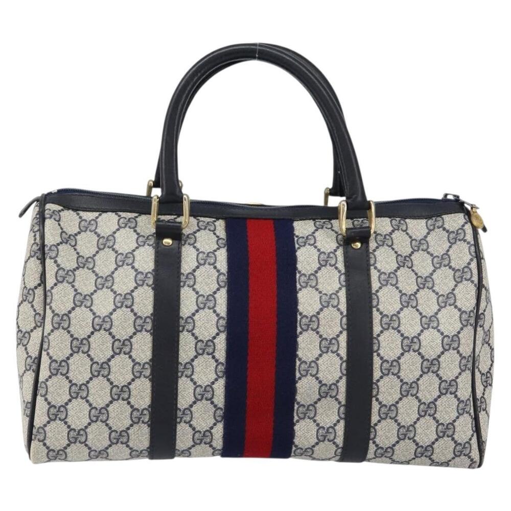 GUCCI GG Supreme Sherry Line Boston Bag PVC Navy Gold Red Auth 153368 - Picture 2 of 16